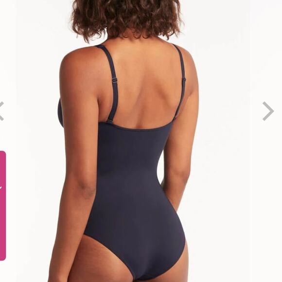 NWOT Women’s Sea Level Eco Essentials Cross Front One Piece Navy Swimsuit - Sz 8 - Picture 2 of 8